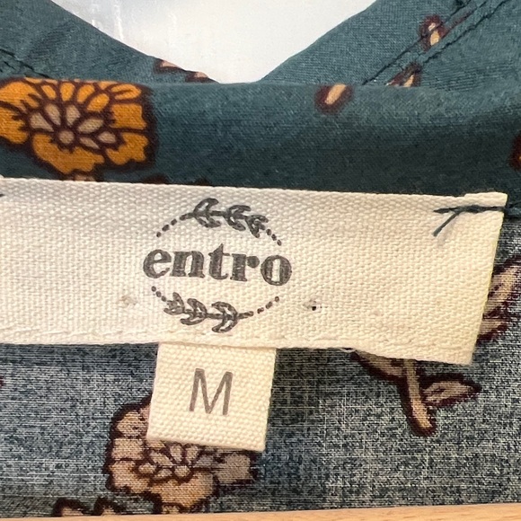 Entro Blue and Orange Floral Puffy Sleeve Boho Cottagecore Dress M - Picture 2 of 8